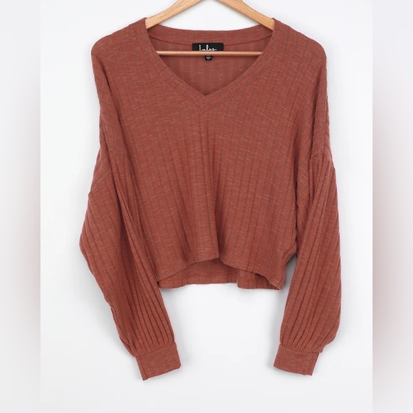 Lulus Style Forecast Rust Red Ribbed Sweater Top - Size XS - Picture 2 of 3